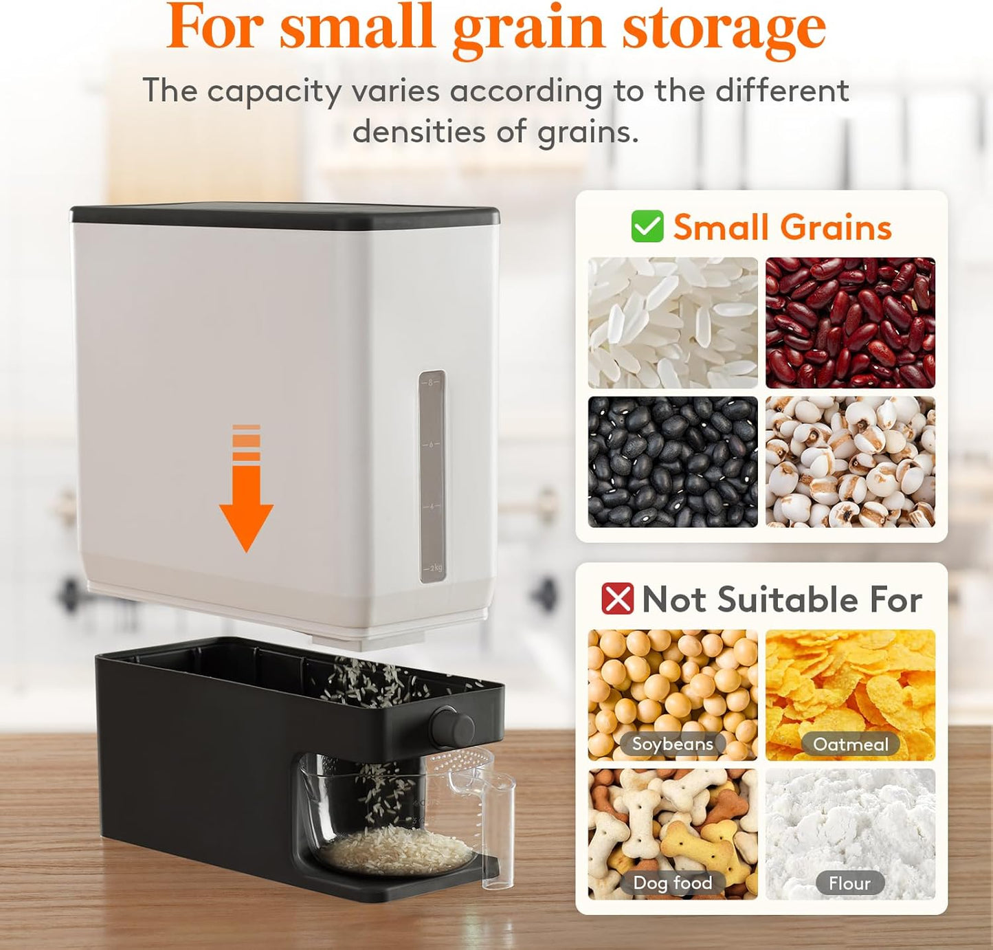 Lifewit Rice Dispenser 25 Lbs(11.3kg), Rice Storage Container Sealed Moisture Proof with Measuring Cup for Kitchen Pantry Household, BPA-Free, 1 Pack Grey
