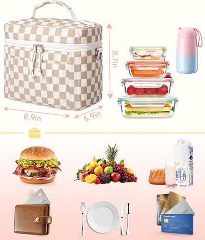 HowFly Lunch Bag Women Lunch Box for Women Cute Corduroy Insulated Lunch Bag Adult Large Cooler Lunch Tote Bags for Work Picnic Beach, Blue