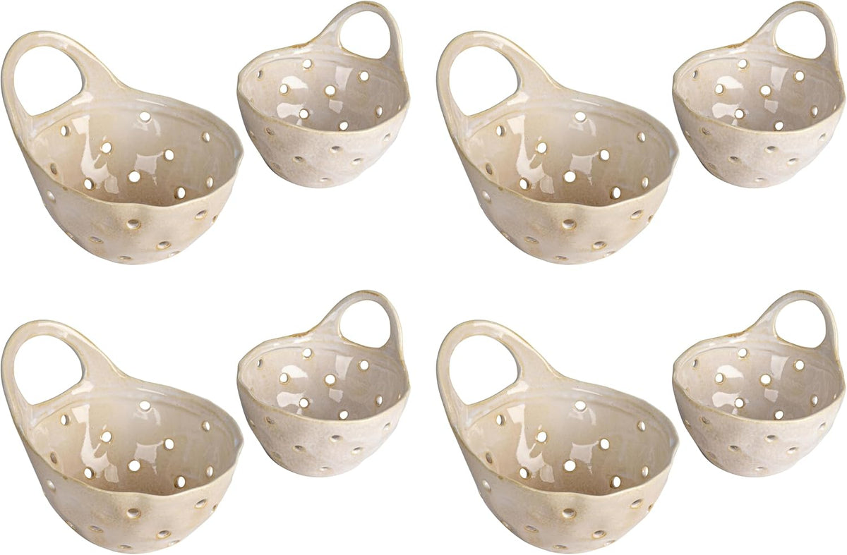 Creative Co-Op 2‑Piece Stoneware Colanders with Handles, Reactive Cream Glaze