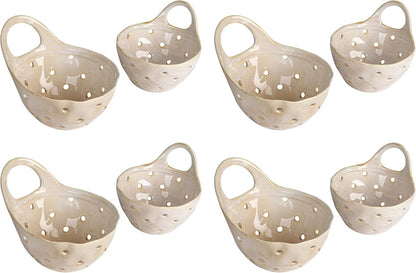 Creative Co-Op 2‑Piece Stoneware Colanders with Handles, Reactive Cream Glaze