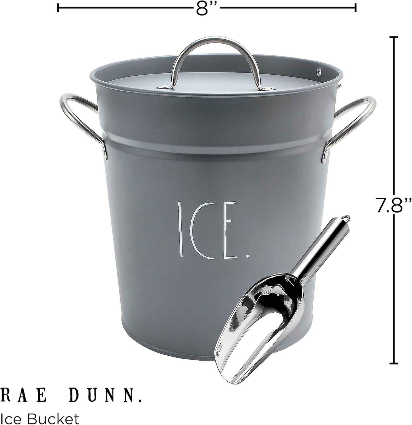 Rae Dunn Ice Bucket with Scoop - Stainless Steel Bucket with Handle, Lid and Ice Scooper - 4 Qt. Storage Bin for Ice Cubes for Bars, Parties, Backyard Barbeques, Picnics, and Camping (Black)