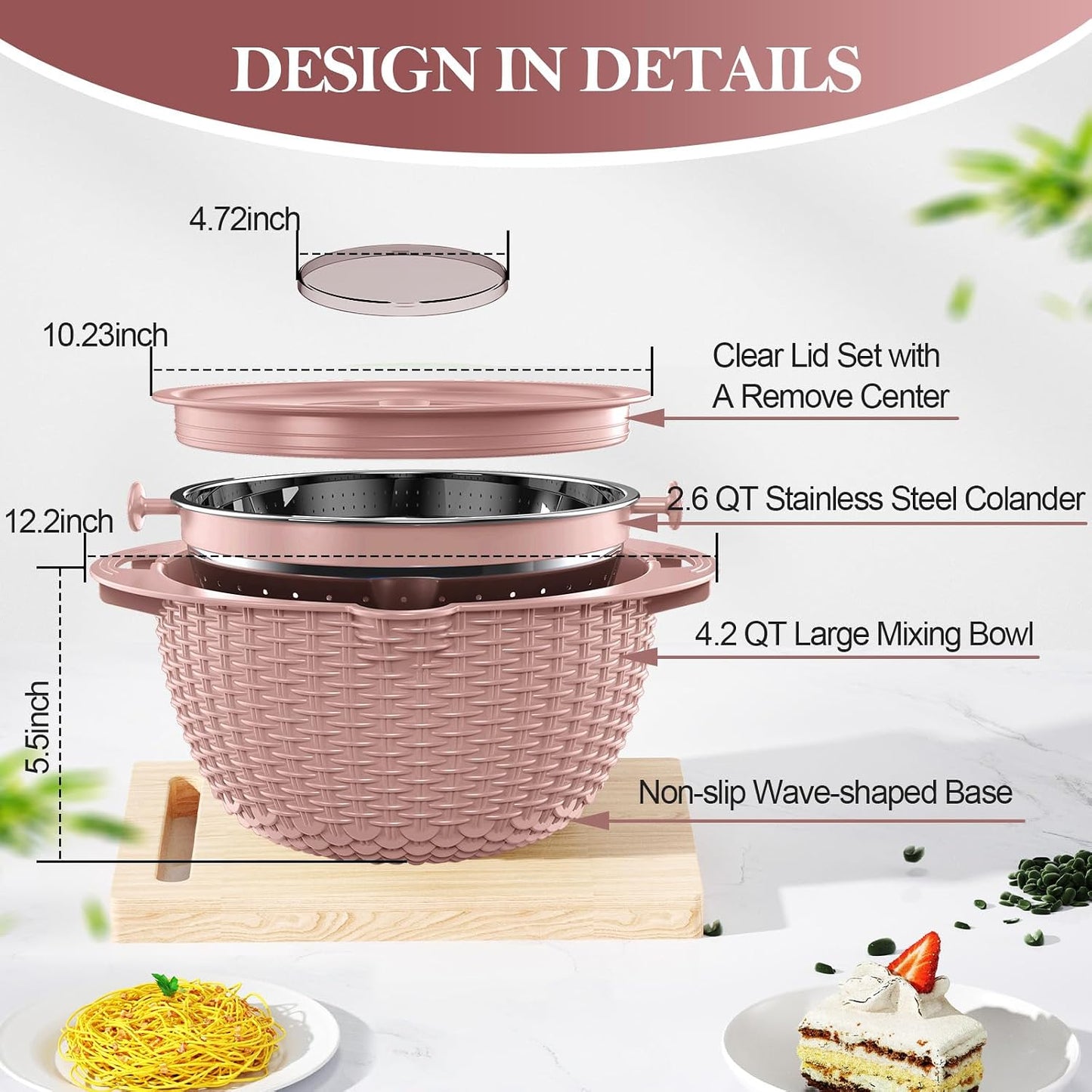 4-in-1 Colander with Bowl Set — Patented 360° Rotatable Strainer Bowl with 3 Graters, Snap-On Lid & Non-Slip Base, Funny Kitchen Present for Women, Aesthetic Pasta Fruit Vegetable Strainer (Beige)