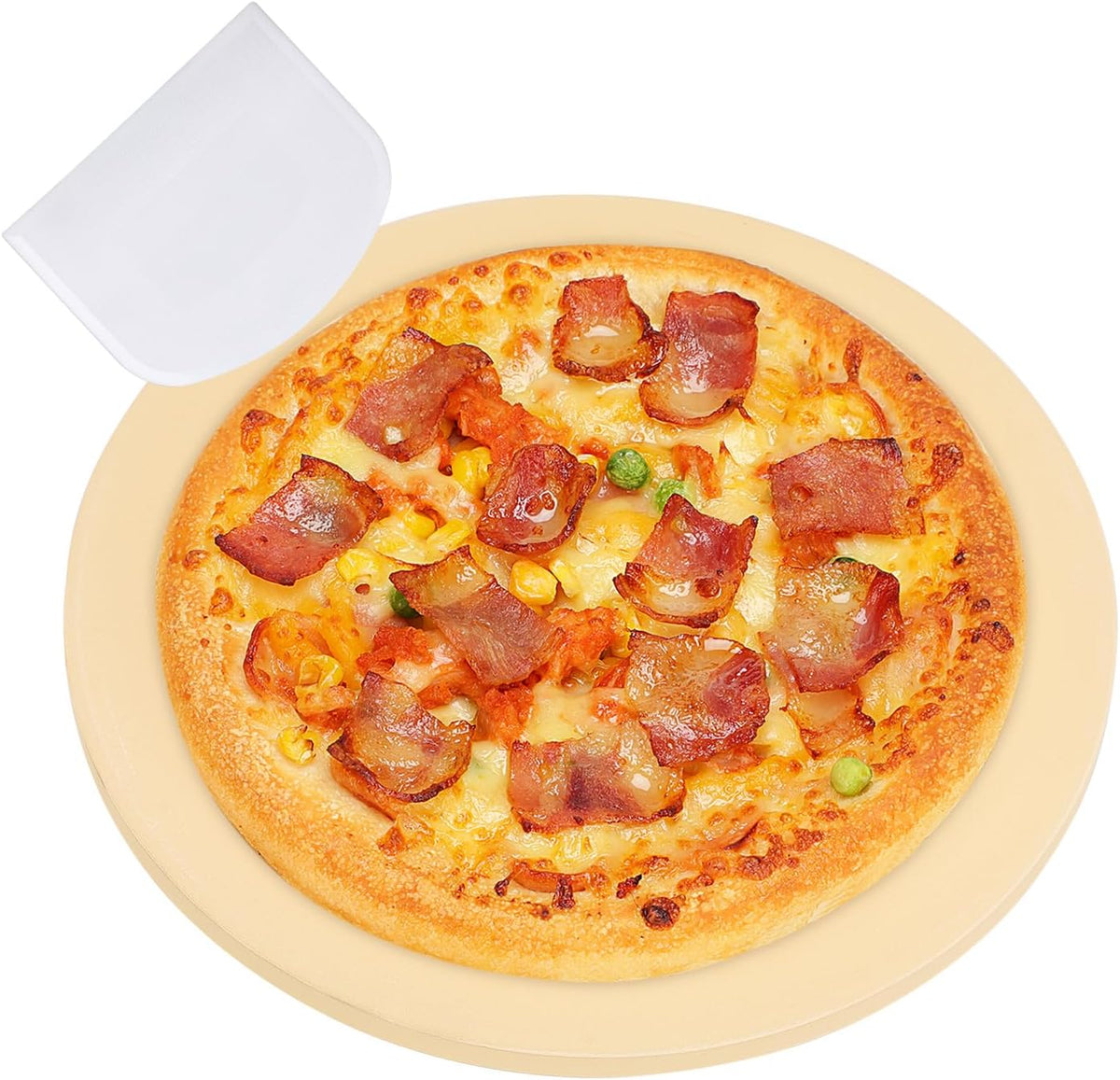 Small 10x10 Inch Cordierite Pizza Stone for RV Camper Oven & Grill, Square Baking Stone for Pizza, Bread, Pies, BBQ, Durable and Safe, with Plastic Scraper