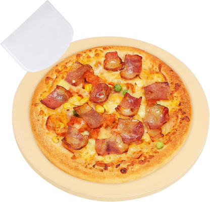 Small 10x10 Inch Cordierite Pizza Stone for RV Camper Oven & Grill, Square Baking Stone for Pizza, Bread, Pies, BBQ, Durable and Safe, with Plastic Scraper