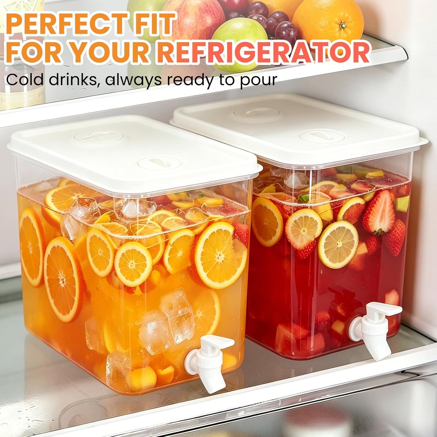 2 Pack 2.3 Gallon Drink Dispenser for Fridge with Spigot and Stand, Beverage Container Leak Proof Lids Filter Screen, Lemonade Dispenser for Party
