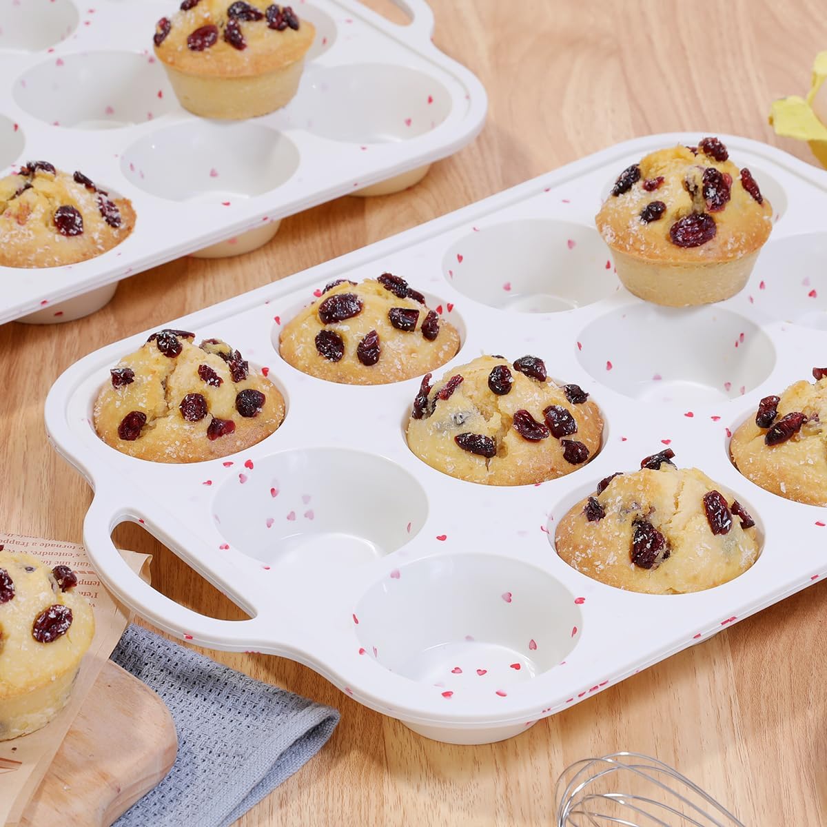 CAKETIME Mini Muffin Pan, Metal Reinforced Frame Mini Cupcake Pans 24 Cups Nonstick Muffin Silicone Molds with Handle for Baking Muffins, Cupcakes, Egg Bites 2 Pack