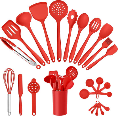 E-far Silicone Cooking Spoon Set of 2, Heat Resistant Kitchen Spoons Utensils Nonstick Mixing Spoon for Baking Stirring Serving, Non-Toxic & Dishwasher Safe (Black)