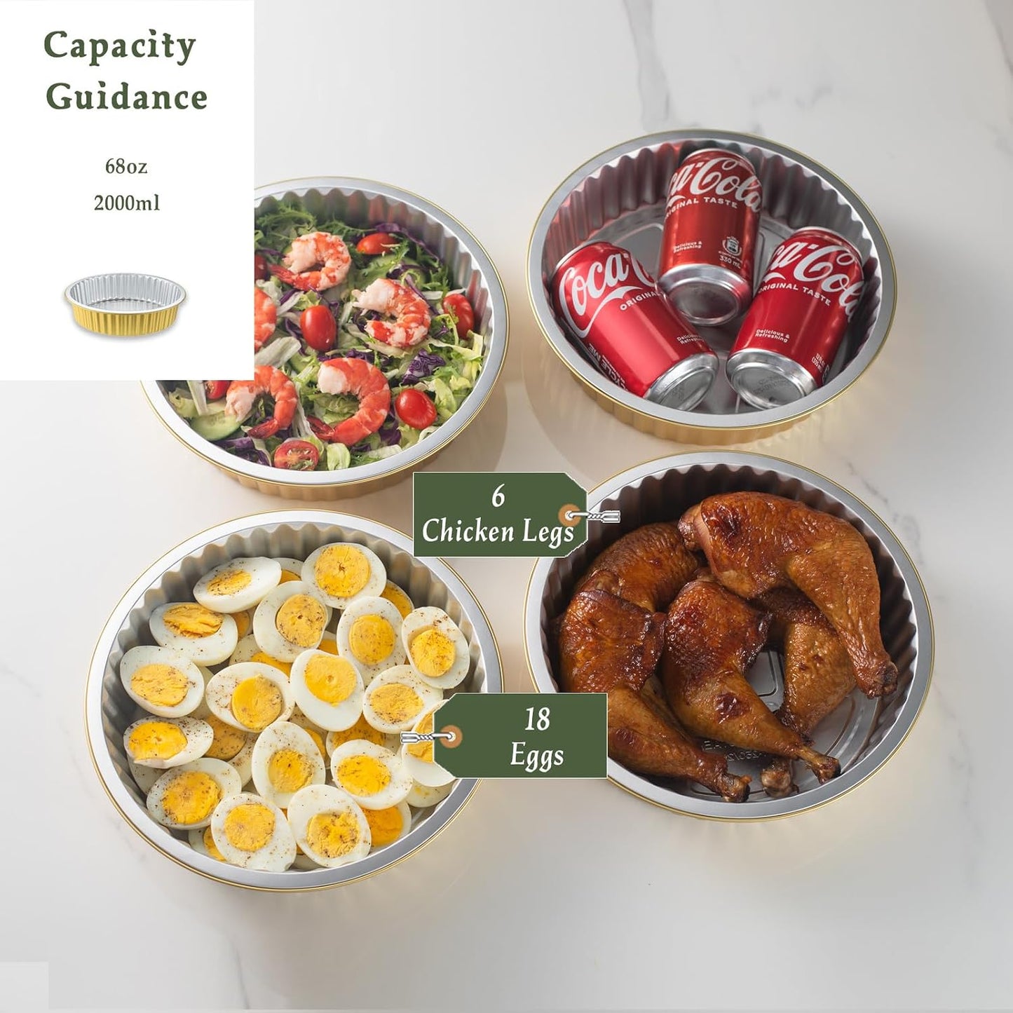 7.7" Round Aluminum Foil Containers with Lids (5 Pack) – Heavy Duty Disposable Takeout Pans for Meal Prep, Pasta, Casserole, Food Storage & Catering, 48oz
