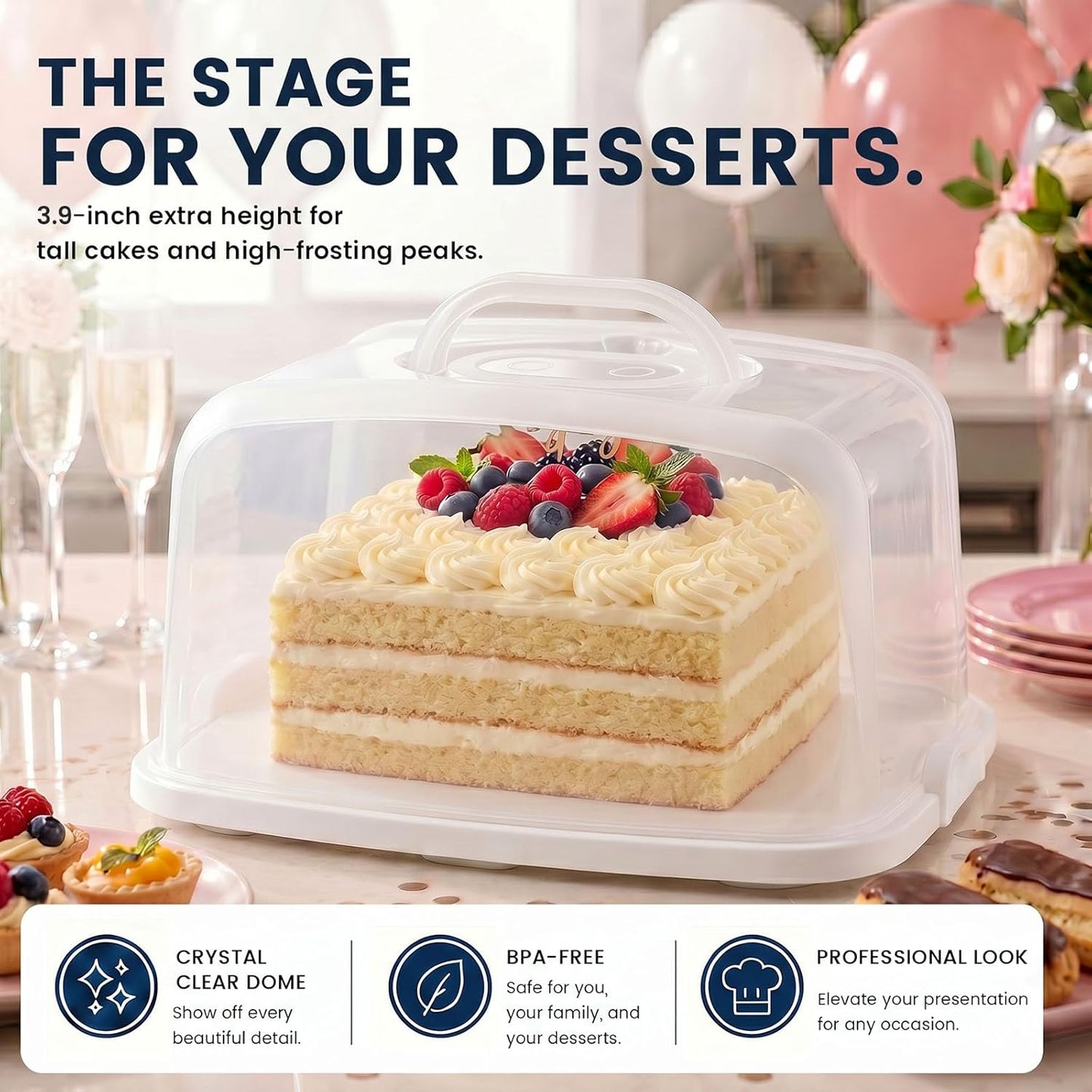 VGOODALL Cake Carrier with Lid and Handle, 12 Capacity Cupcake Holder for Muffin Pies Candies Fruits Snacks Desserts, Perfect for Sheet Cakes, Dishwasher Safe
