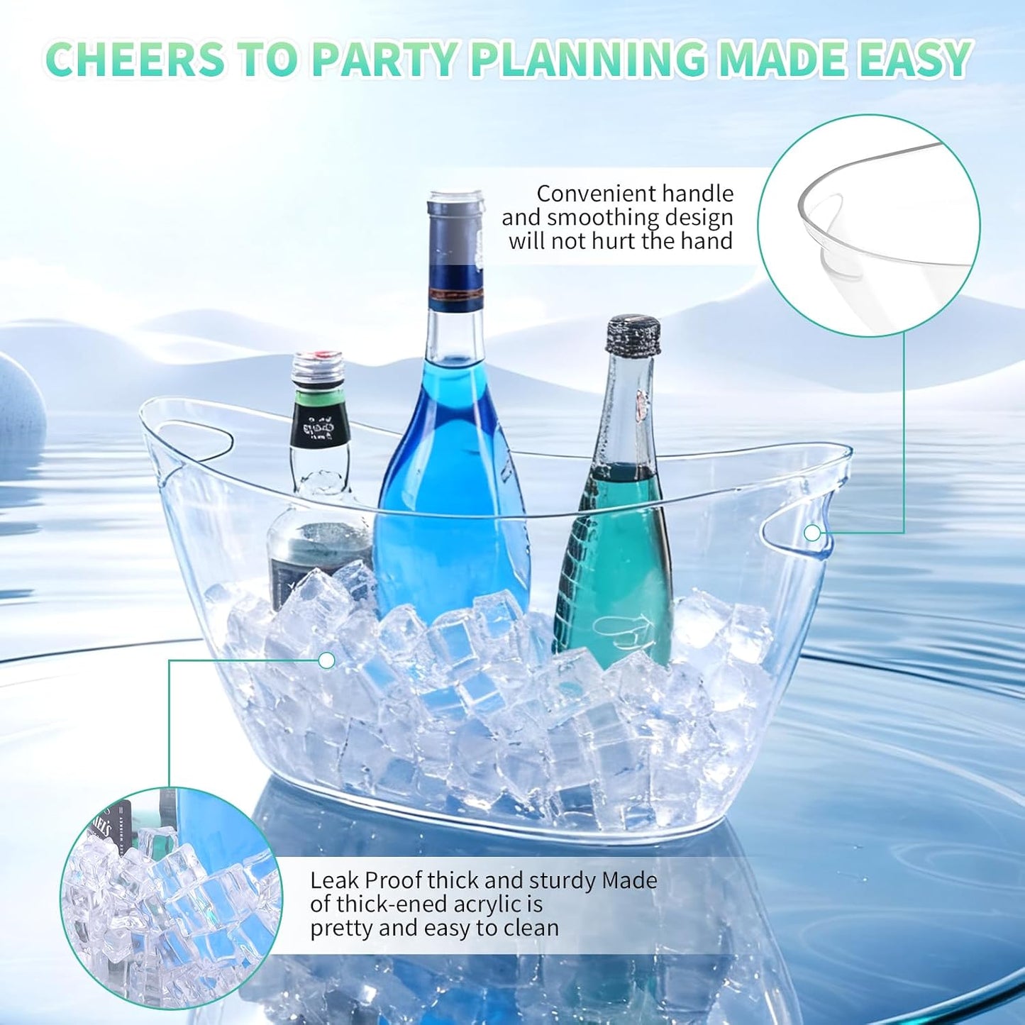 Ice Buckets for Parties, 2 Pack 5.5L Clear Acrylic Champagne Beverage Buckets Tub with Scoops & Wine Bottle Opener, Large Ice Bucket for Mimosa Bar, Wine, Beer, Cocktails & Drinks (3-5 Bottles)