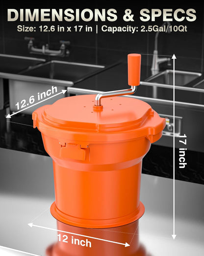 PYY 2.5 Gallon Commercial Salad Spinner - Salad Dryer w/Silicone Anti-slip Mat & Draining Hose, 10Qt Manual Salad Spinner for 3 Heads of Lettuce Spinner Large for Catering