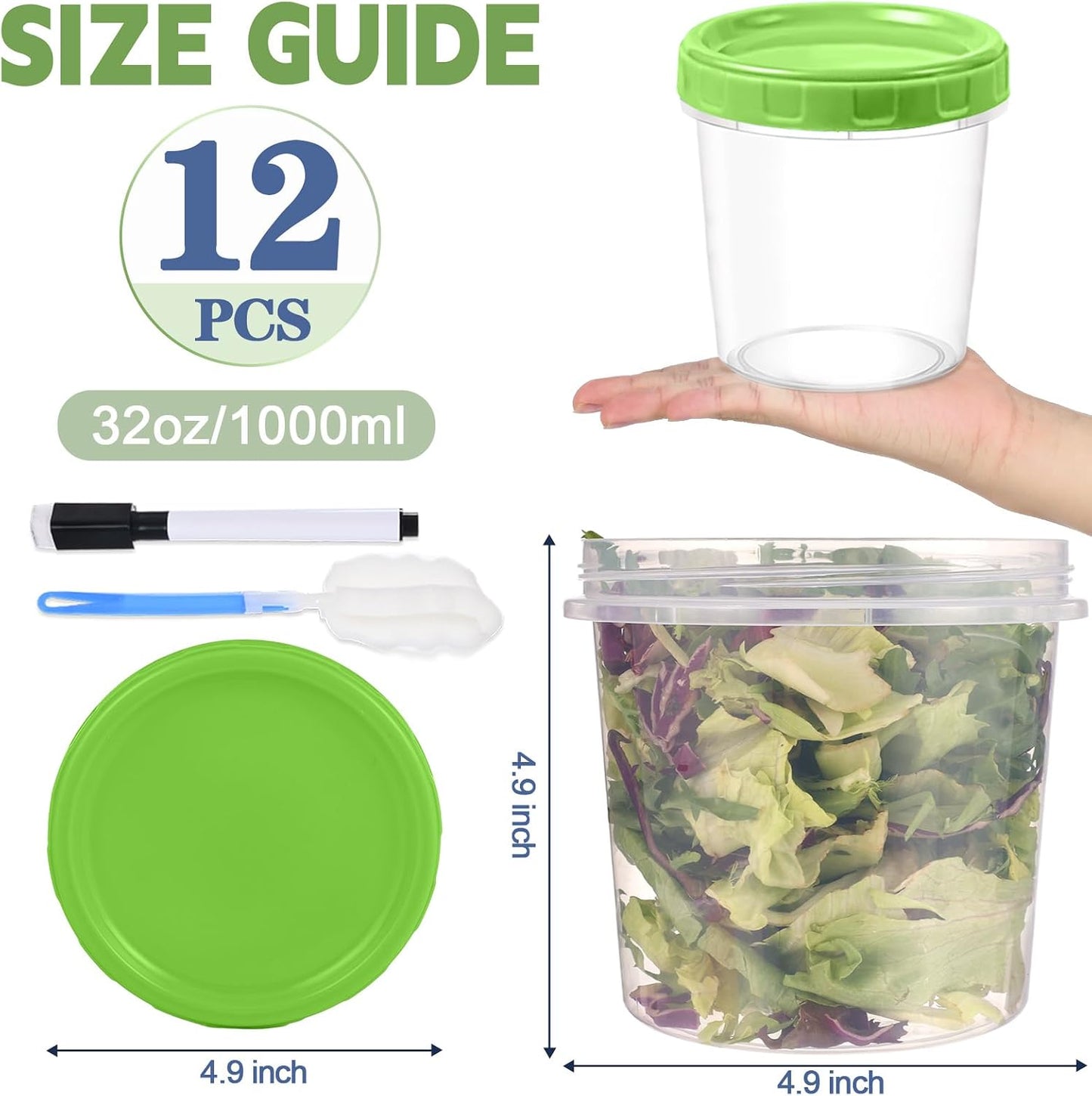 10 oz Plastic Containers with Lids, 12 Pack Stackable Small Freezer Container, Reusable Clear Food Storage Meal Prep Containers for Snack Fruit, Microwave & Dishwasher Safe