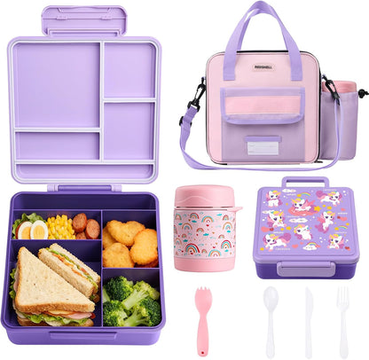 REDSHELL Bento Lunch Box for Kids Set, Leakproof Food Jar Pail with Insulated Bag, Toddler Snack Container Lunchbag for Girls Daycare, Back to School Lunchbox Kit, Includes Bottle Holder Strap, Pink