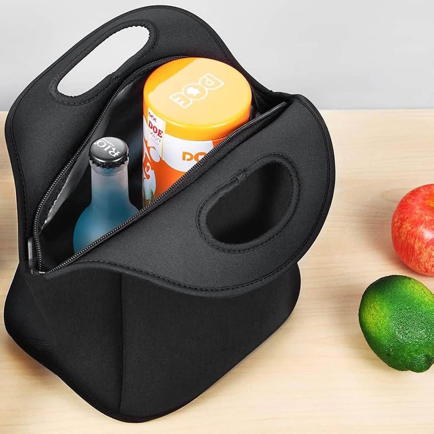 yookee home Waterproof Lunch Bag Double Layer Leakproof Neoprene Insulated Lunch Bag Freezable Black Reusable Thermal Lunch Cooler Tote Lunch Box for Boys Men Women Adult Kids for Work Outdoor
