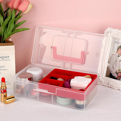 JUXYES Clear Art Craft Supply Storage Bin Sewing Box With Handle Lid | Clear Stackable Latching Craft Storage Bin for School Office, Organizing Stationery, Sewing, Art Craft, DIY Supplies