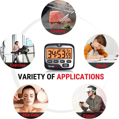 TempPro TM01 2-in-1 Kitchen Timers for Cooking with 12/24H Clock Mode