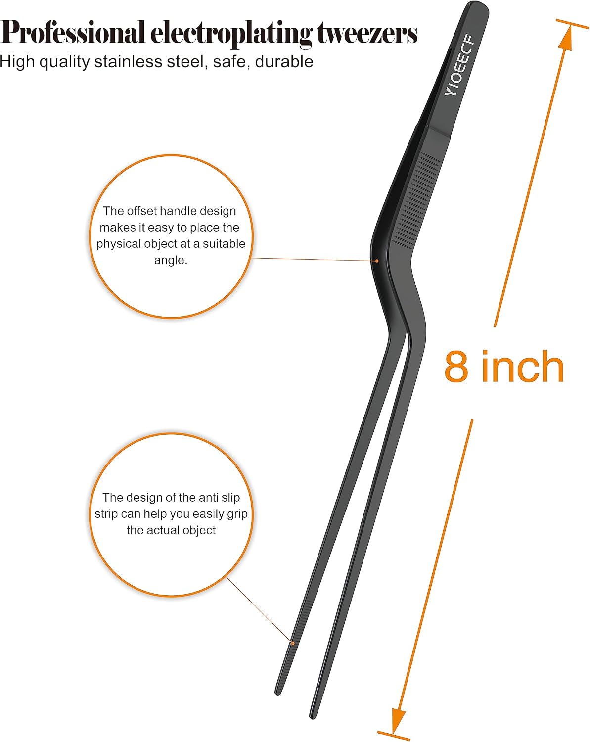 8 Inch Black Stainless Steel Precision Kitchen Cooking Offset Tweezer，for Cooking Food Design Styling