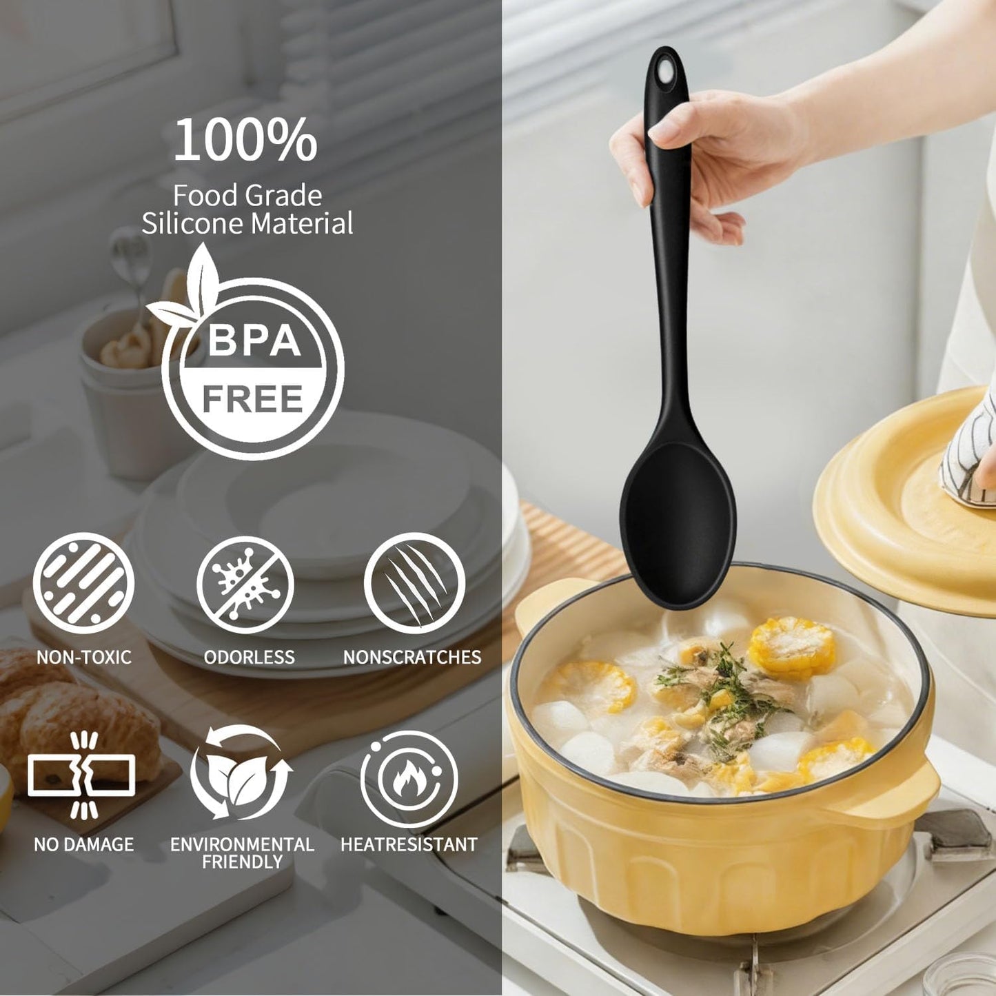 Silicone Spoons Set of 5,Mixing Spoons for cooking,Heat Resistant Spoons, Mixing Spoons for Kitchen Cooking Baking Stirring Mixing Tools (2pcs Large & 3pcs small)