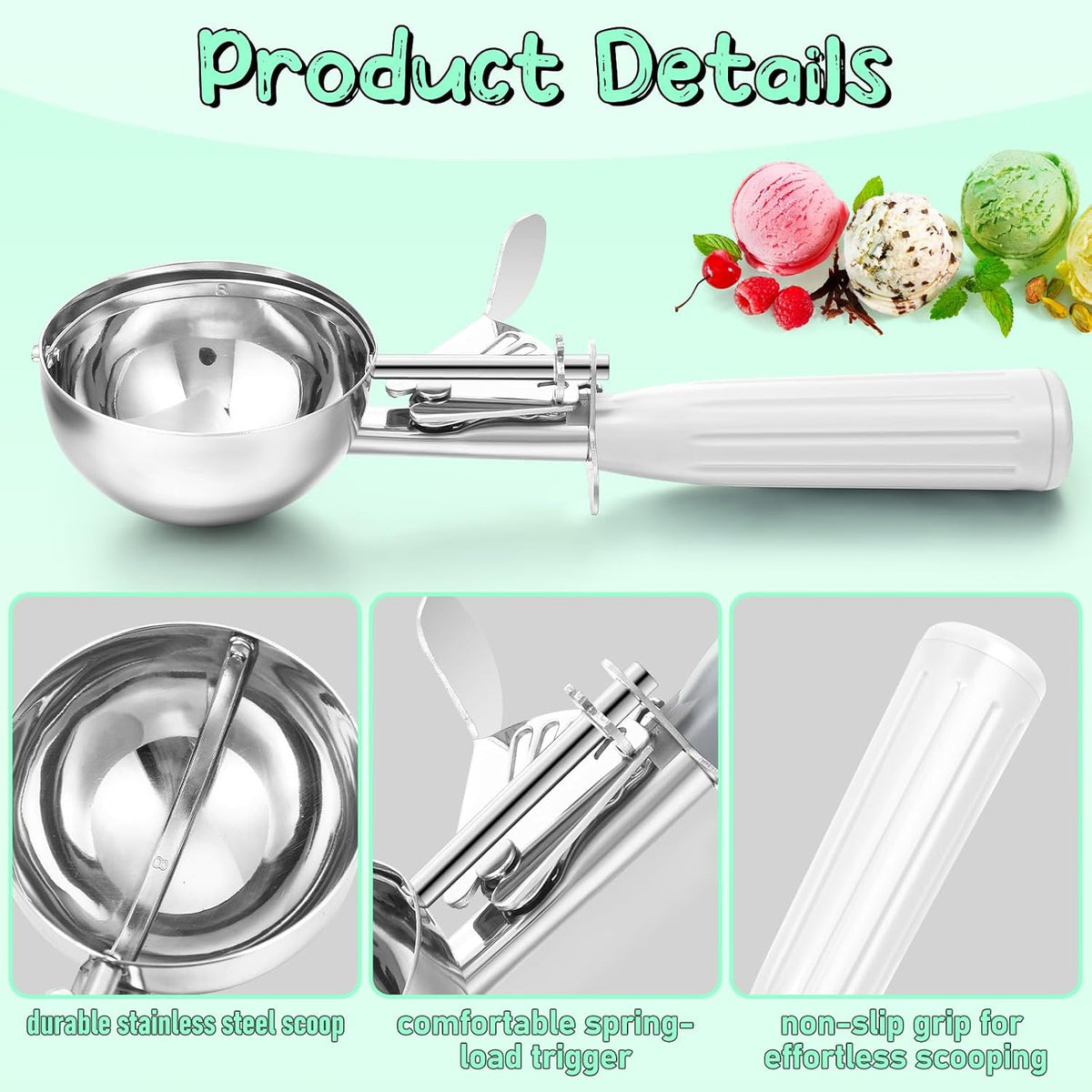 Reallnaive Ice Cream Scooper with Trigger, 4 oz, Gray
