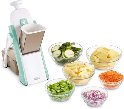 Dash Safe Slice® Mandoline - Compact, Foldable Food Slicer - Slice, Dice, Julienne & More - Perfect for Quick Food Prep - Recipe Guide Included - Cool Grey