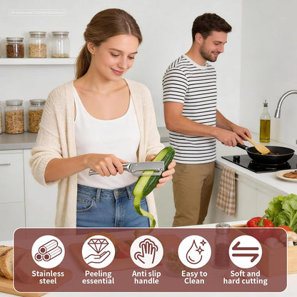 Multifunctional Vegetable Peeler, 3 in 1 Julienne Peeler with Wooden Handle, Vegetable Shredder with Bottle Opener Kitchen Tool for Peeling Veggie Fruit Pineapple Pumpkin Papaya Carrrot(2 Pack)