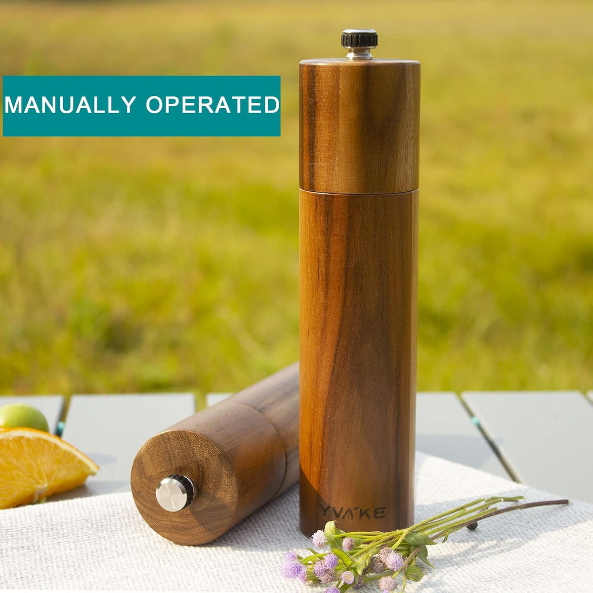 8 Inch Manual Wooden Salt and Pepper Grinder, Refillable Mill