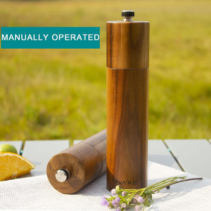 8 Inch Manual Wooden Salt and Pepper Grinder, Refillable Mill