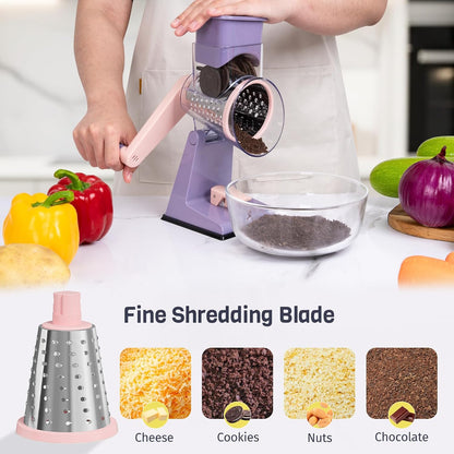 Upgraded Rotary Cheese Grater, Hand Crank, Pinkish Purple