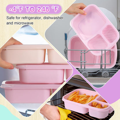 Honeydak 5 Pack Snack Containers 3 Compartment Bento Snack Boxes Divided Meal Prep Containers with Lids Reusable Adults Lunch Food Storage Box for School Work Travel(Elderberry)