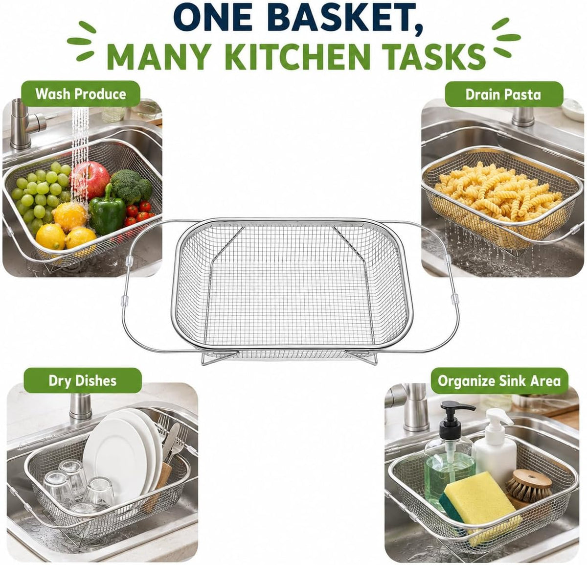 Stainless Steel Telescopic Drainer Basket, Expandable Sink Colander，S
