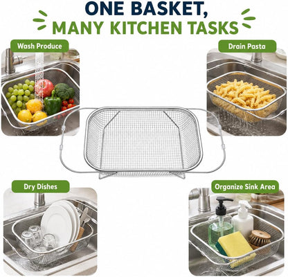 Stainless Steel Telescopic Drainer Basket, Expandable Sink Colander，S