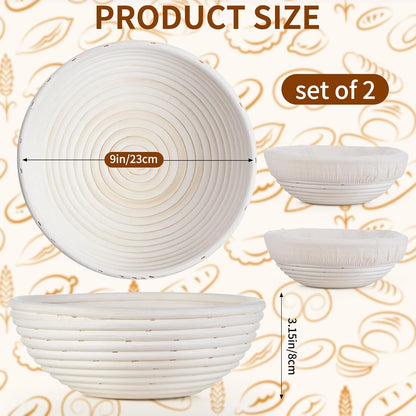 FrutPunch 9 Inch Banneton Bread Proofing Basket Set of 2, with Cloth Lining