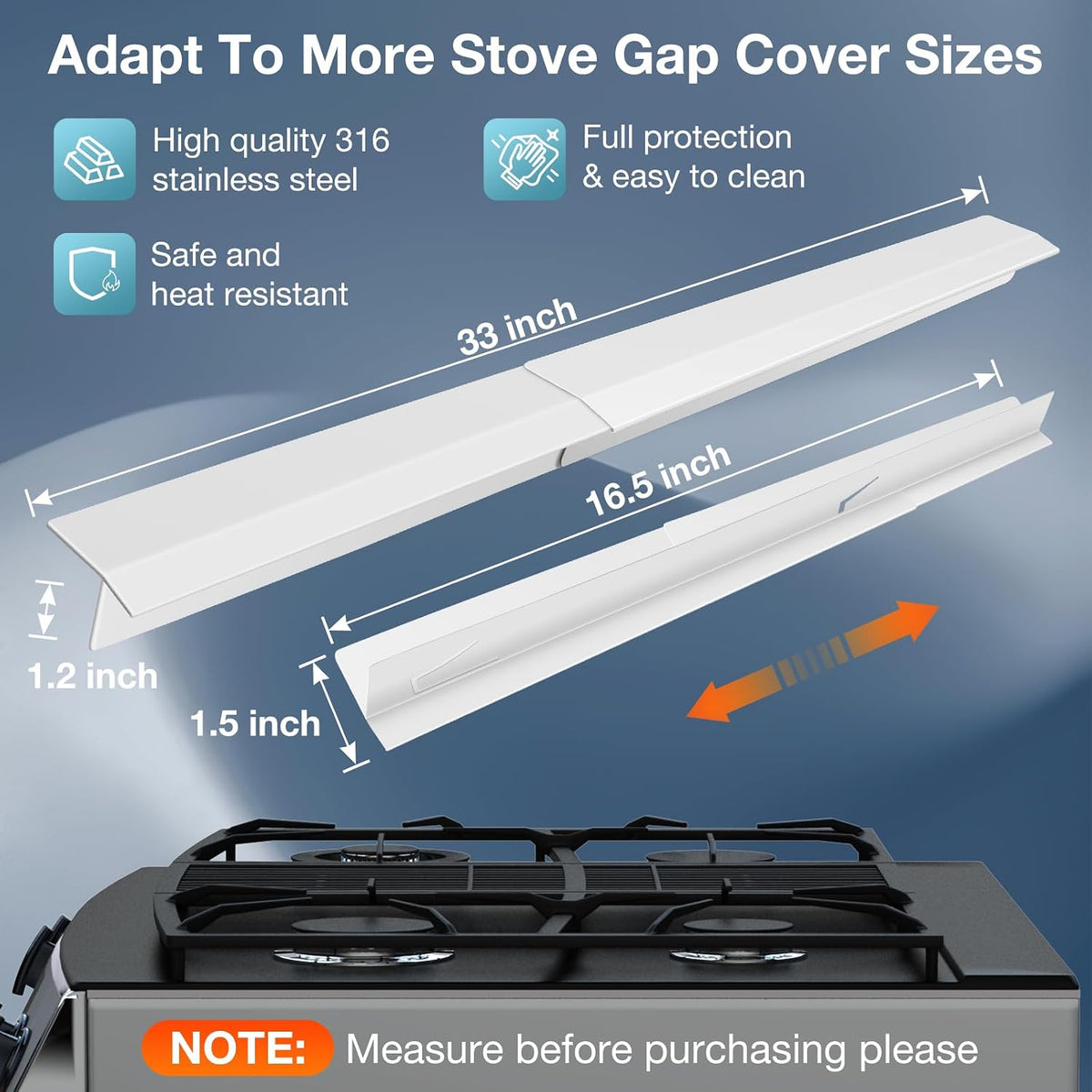 2PCS Kitchen Stove Counter Gap Covers Stainless Steel (13.8"-27.5" Silver)