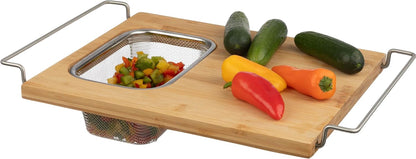 Classic Cuisine 2 in 1 Cutting Board with Strainer, Natural, 13.2” x 11.5”