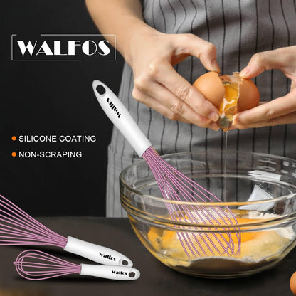 Walfos Silicone Whisk,Stainless Steel Wire Whisk -Heat Resistant 480°F Kitchen Whisks for Non-stick Cookware,Balloon Egg Beater Perfect for Blending,Whisking,Beating,Frothing & Stirring,Black