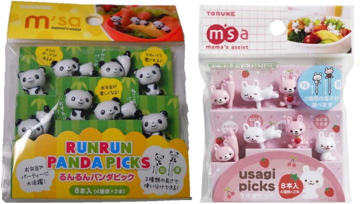 Torune Food Picks Bento Lunch Accessories Picks Set - 8-Piece Panda & 8-Piece Rabbit