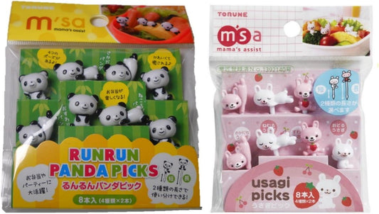 Torune Food Picks Bento Lunch Accessories Picks Set - 8-Piece Panda & 8-Piece Rabbit