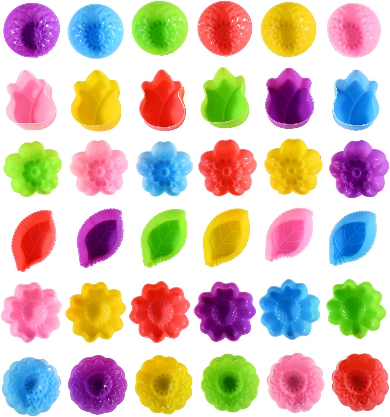 36Pcs Silicone Cupcake Liners, Multi Flower Shapes Baking Cups, 2 Inch Mini Size Reusable Silicone Molds