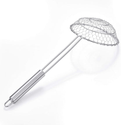 Stainless Steel Spider Strainer Asian Kitchen Wire Food Cooking Skimmer With Natural Bamboo Handle, 6-Inch, Hand-Made