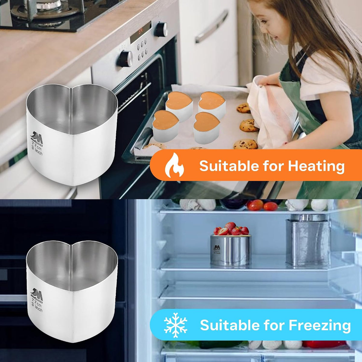 6 Pack Round Cake Ring Molds, Seamless Stainless Steel Cake Cutter with Pusher & Lifter, 3-Inch Dessert Mousse Rings for Baking (Includes 1 Pusher, 1 Lifter and 6 Rings)