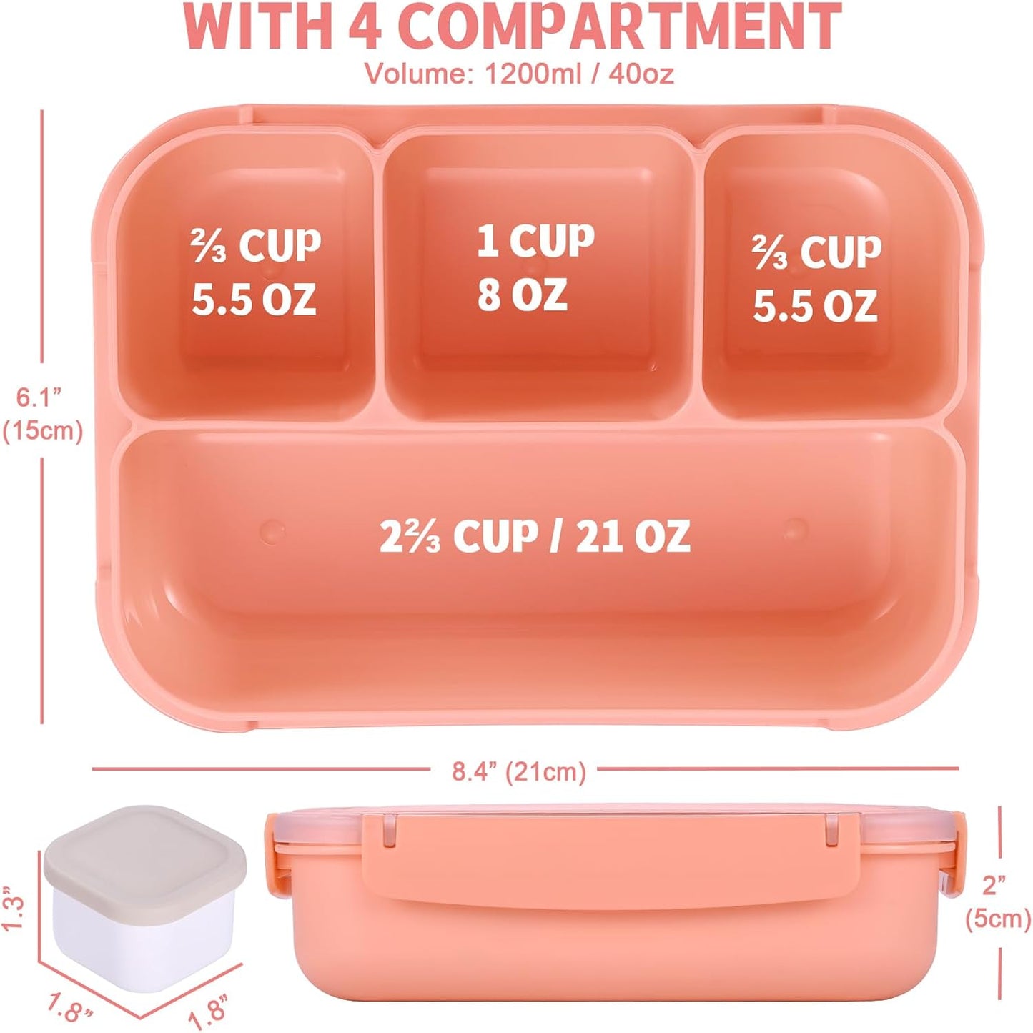 Bento Box Adult Lunch Box, Lunch Containers for Kids Girls Boys with 4 Compartments, Lunchable Food Container with Utensils, Sauce Jar, Muffin Liners, 40 Oz/5 Cup, Microwave Safe, Lavender