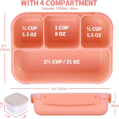 Bento Box Adult Lunch Box, Lunch Containers for Kids Girls Boys with 4 Compartments, Lunchable Food Container with Utensils, Sauce Jar, Muffin Liners, 40 Oz/5 Cup, Microwave Safe, Lavender