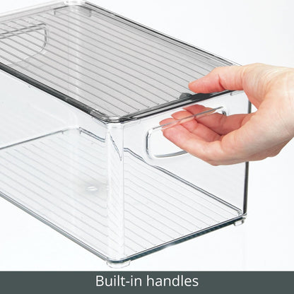 mDesign Deep Plastic Bathroom Storage Bin Box, Lid/Built-in Handles, Organization for Makeup, Hair Styling Tools, Toiletry Accessories in Cabinet, Shelves, Ligne Collection, 8 Pack, Clear