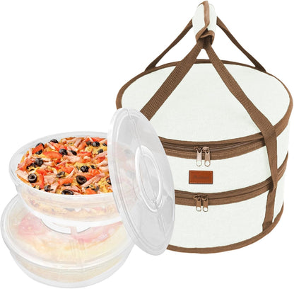 12" 2 Pack Pie Carrier with Lid and Insulated Food Carrying Case Bag, Reusable Food Storage Containers for Pies, Cheesecake, Pizza, Nuts Fruit