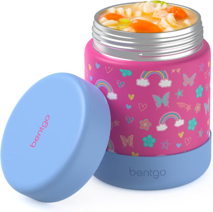 Bentgo Kids Stainless Steel Food Jar - 11oz Leak-Proof Double Insulated Hot or Cold Food Container with Removable Silicone Bumper, Dishwasher Safe, Easy Open Lid, Ages 3+ (Trucks)
