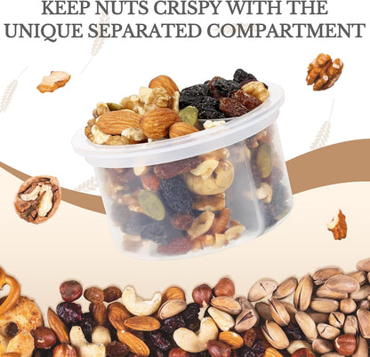 SOLIGT 4 Pack Overnight Oats Containers with Lids, Folding Spoons and Divided Compartments for Fruit & Nuts, Small Glass 16oz Mason Jars for Oatmeal (4 Set-Oat White/Green/Rose/Blue)