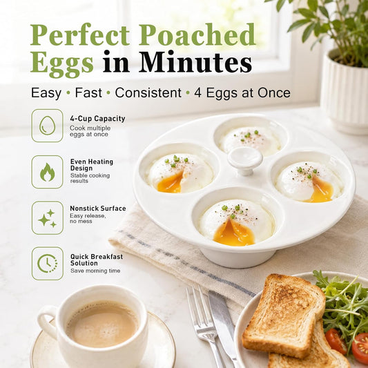 Ceramic Egg Poacher, Egg Poacher Pan Nonstick 4 Eggs For Stovetop