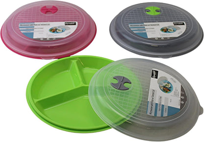 4-Pack Divided Microwave Plates with Vented Lids – BPA-Free, Stackable Meal Prep Plates – 3 Section Food Storage – Microwave, Freezer & Dishwasher Safe – 8.75” x 8.75”