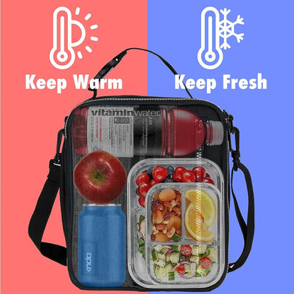 opux Insulated Lunch Box for Men Women Adult, Compact Lunch Bag for Kids Boy Girl Teen, Soft Lunch Cooler Bag for Work School, Leakproof Lunchbox Lunch Pail with Clip-on Buckle, Grey Flowers