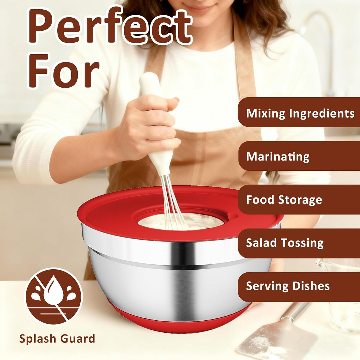 9 Pack Mixing Bowls with Airtight Lids & Grater Attachments, Khaki
